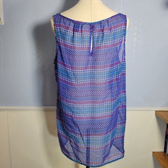 Gap Large Blue Red Floral Semi Sheer V Neck Sleeveless Lightweight Tank Top - Picture 5 of 10